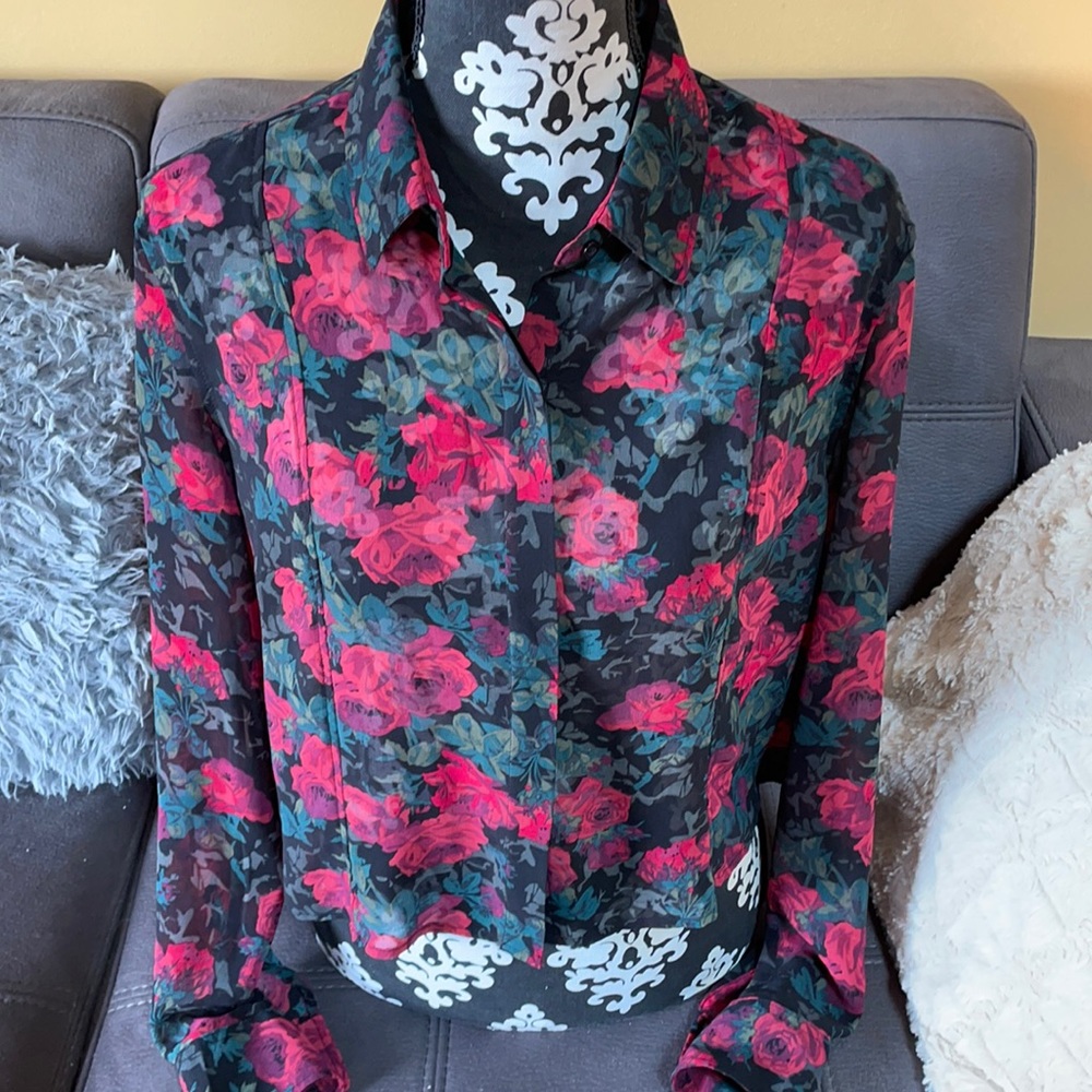 AÉROPOSTALE Flower Design Sheer Blouse Size Large